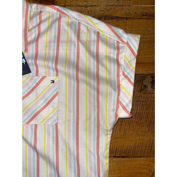 NWT Womens Tommy Hilfiger Striped Short Sleeve Button Down Blouse Size XL - Picture 2 of 8